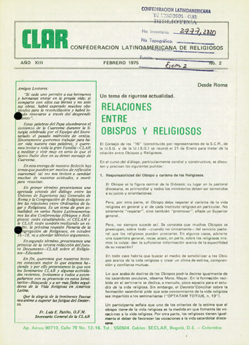 Boletín CLAR No 2 de 1975