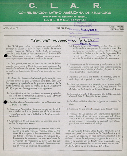 Boletín CLAR No 1 de 1968